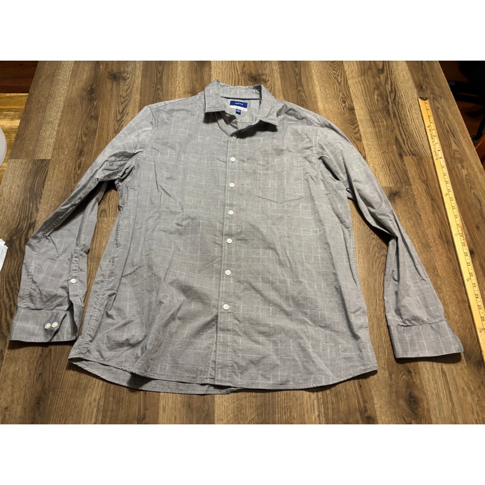 Apt.9 Shirt Mens Size XL Gray Plaid Button Down Long Sleeve Smart Temp Shirt